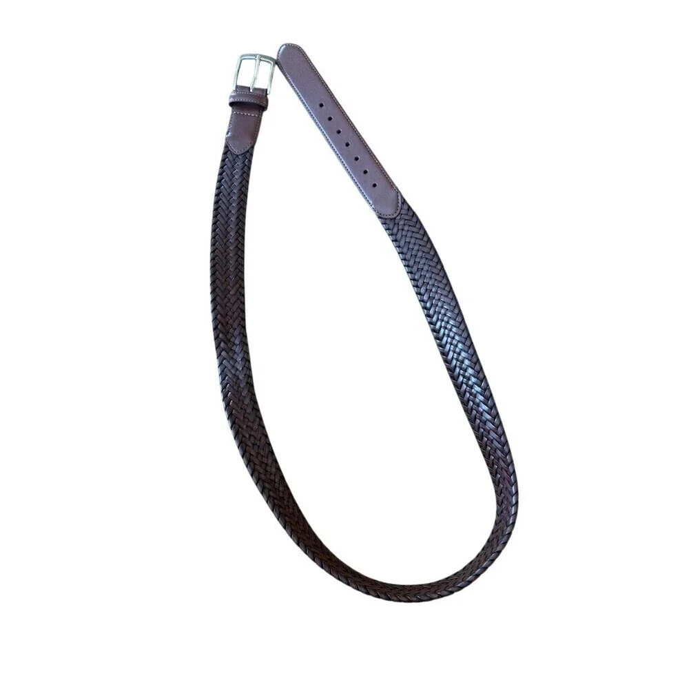 CTM Mens Belt Brown Braided Size 44 Silver Buckle